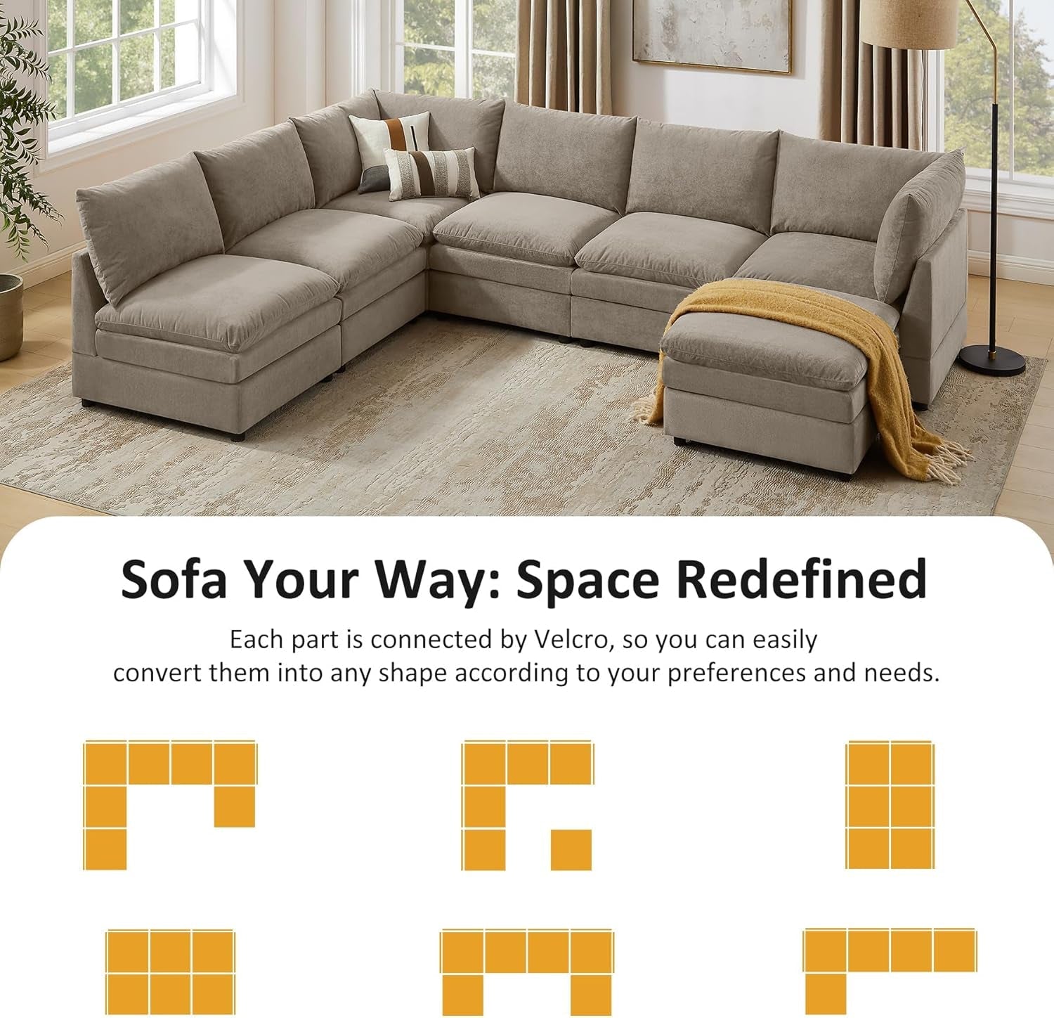 127 Inch Taupe Contemporary Modular Sectional Sofa-2