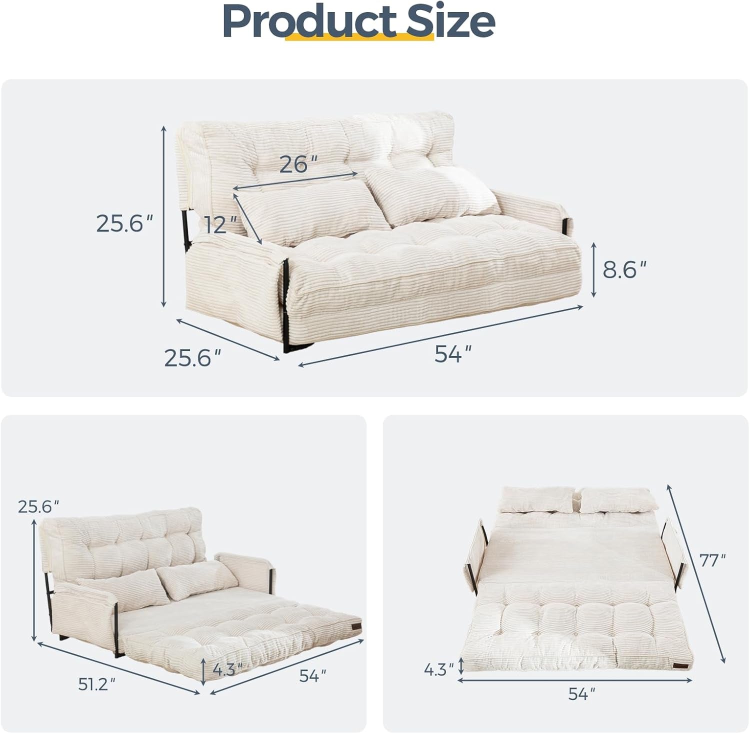 Beige Adjustable Floor Sofa Couch Foldable Sleeper-1