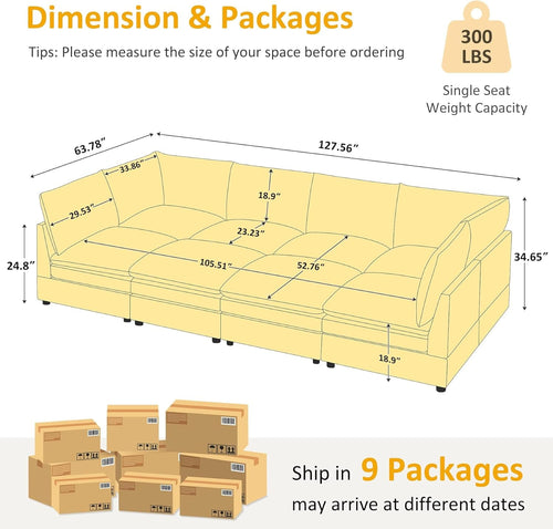 127 Inch Taupe Contemporary Modular Sectional Sofa-1