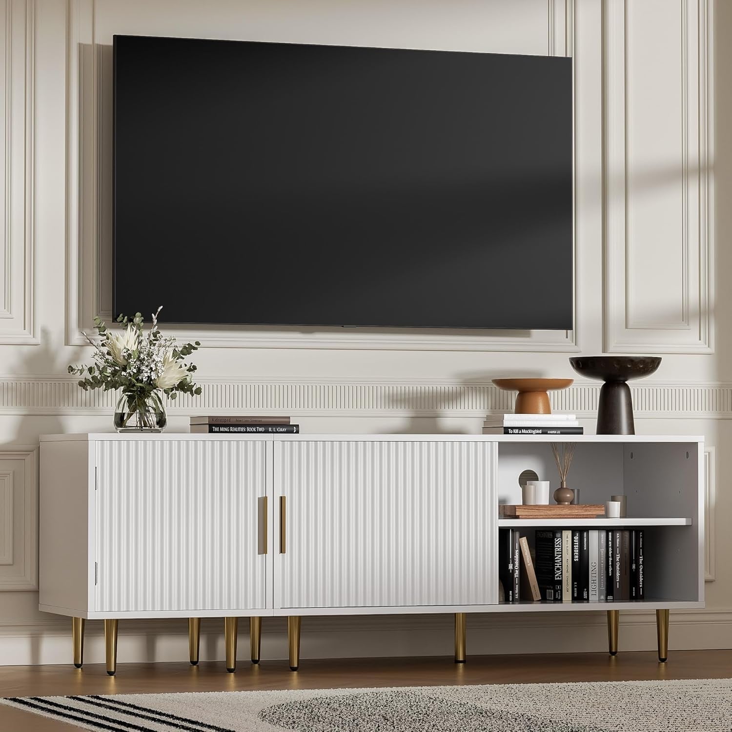 65 Inch TV Stand White Oak Entertainment-4