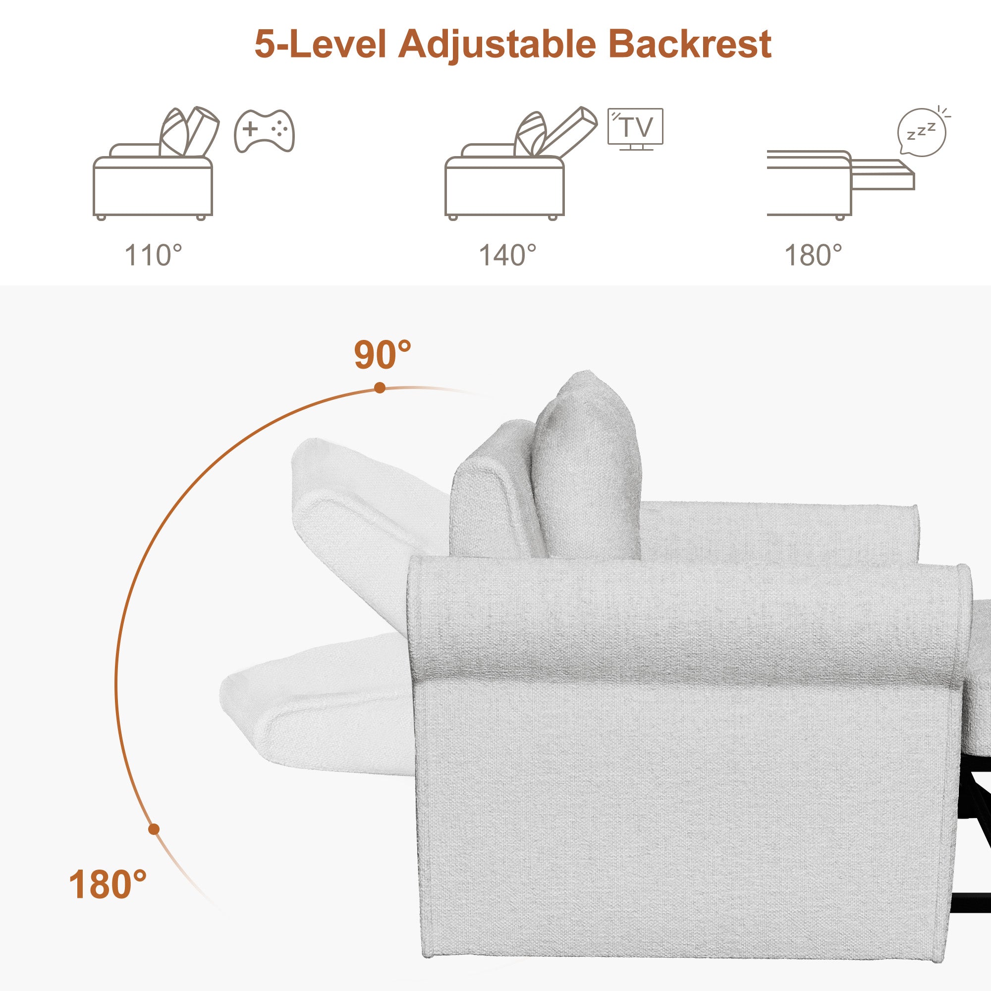 3-in-1 Adjustable Sleeper Sofa Bed Pull Out Chair Sofa-4