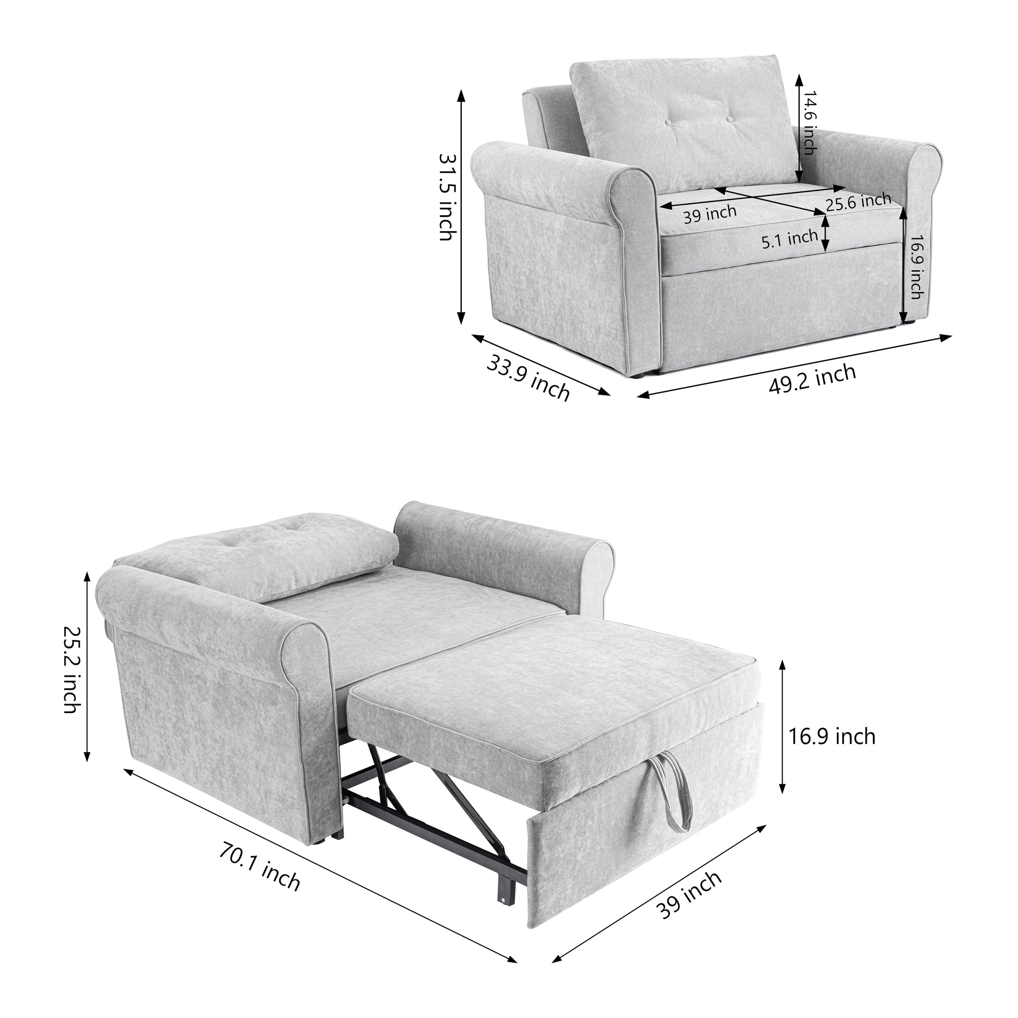 3-in-1 Adjustable Sleeper Sofa Bed Pull Out Chair Sofa-2