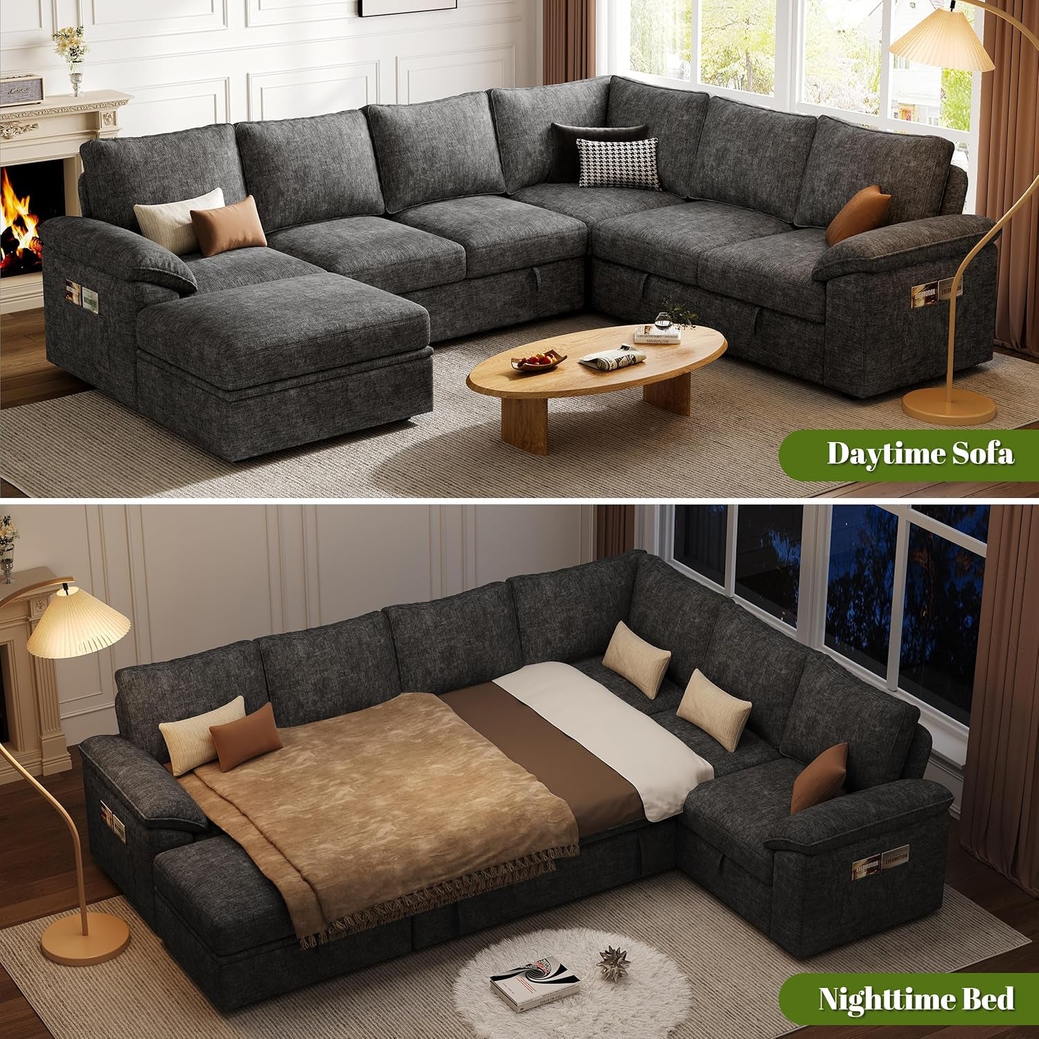 108 Inch Modular Sectional Sleeper Sofa CharcoalGrey-3