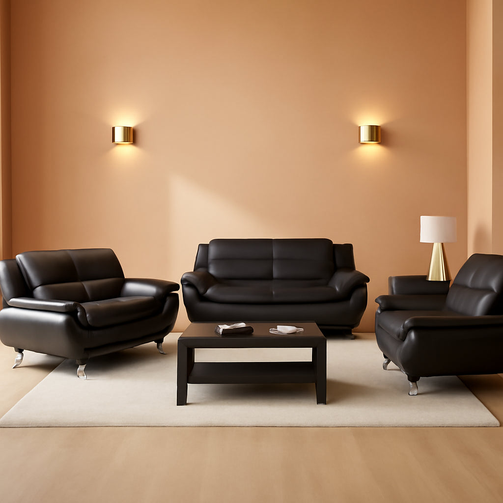 3 Piece Black Sofa Set Modern Living Room Couch Set Sofa Loveseat Chair For Home Decor-0