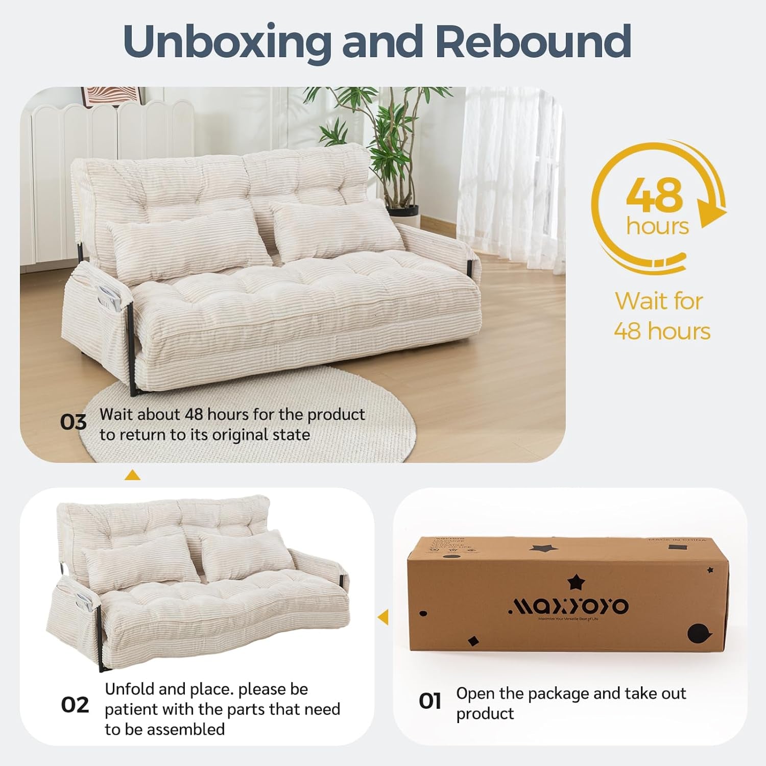 Beige Adjustable Floor Sofa Couch Foldable Sleeper-4