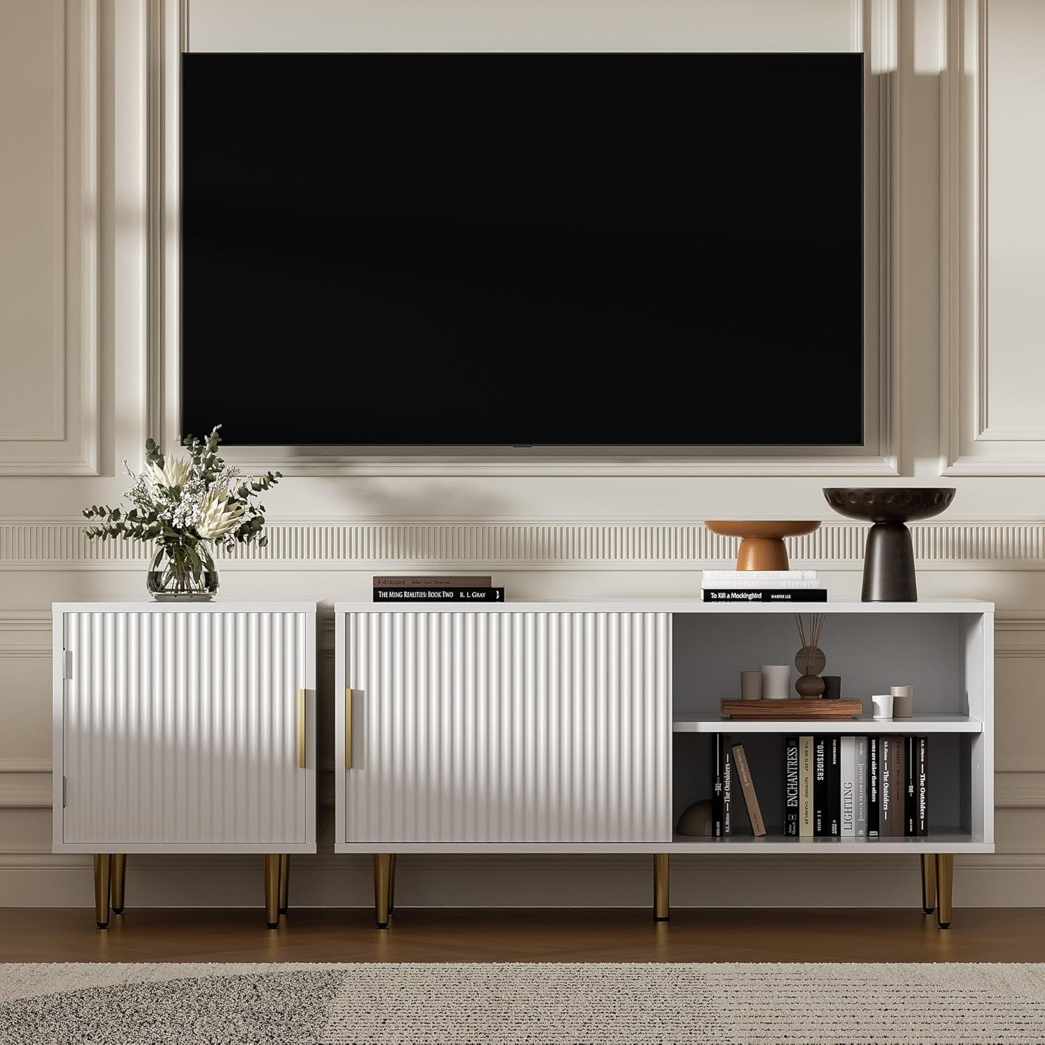 65 Inch TV Stand White Oak Entertainment-2